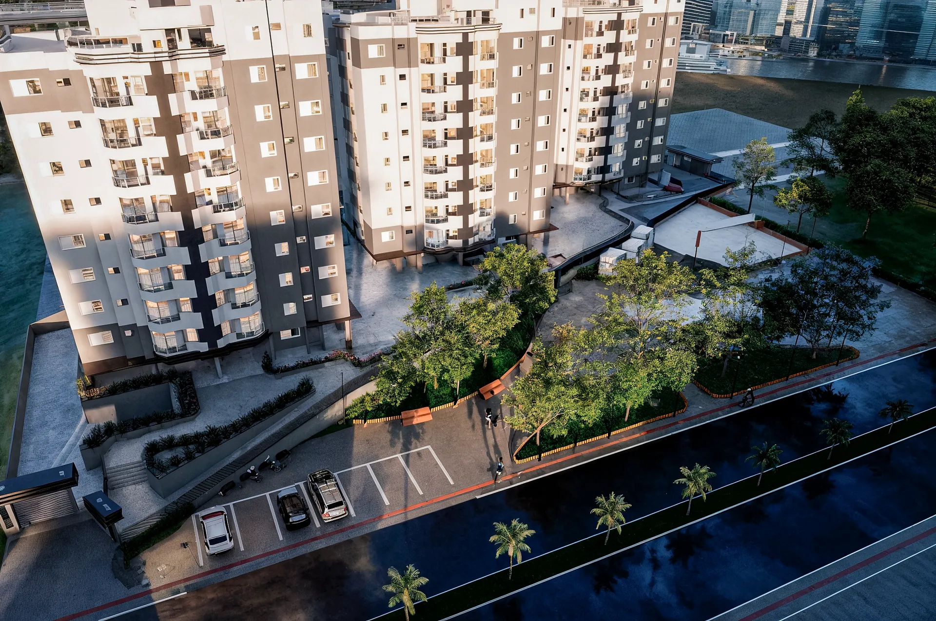 Áreas externas e paisagismo do Residencial Calábria em Palhoça SC